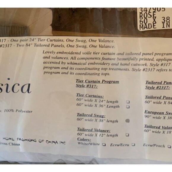 Jessica Tailored Swag Curtains 60" x 38" White Rose Embroidered By Lorraine Home - Picture 2 of 6